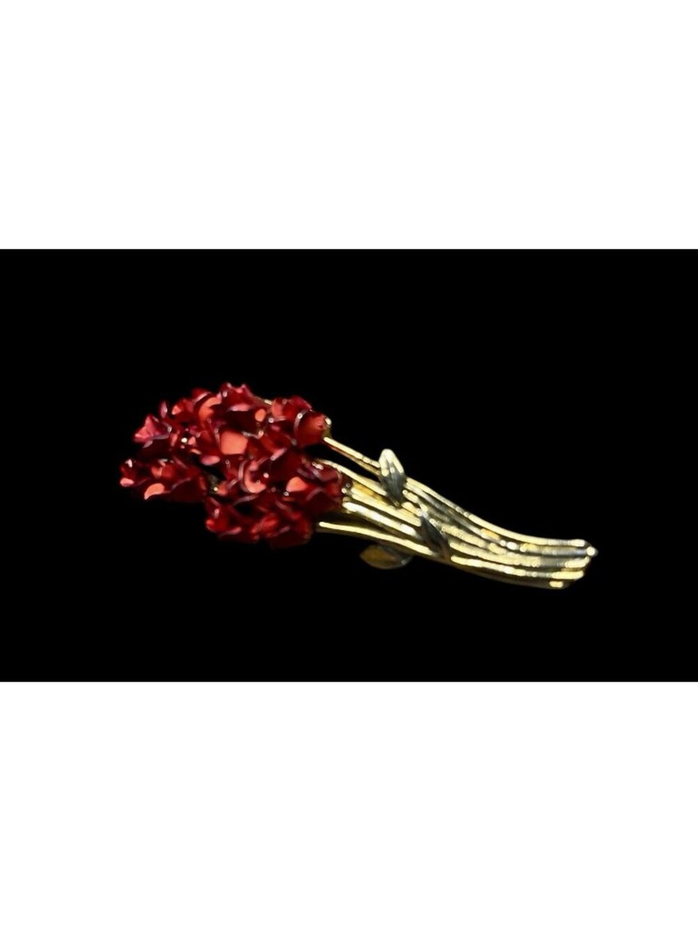 Vintage David Moon Gold-Tone Red Roses Flower 2” Brooch Pin Romance Love EUC